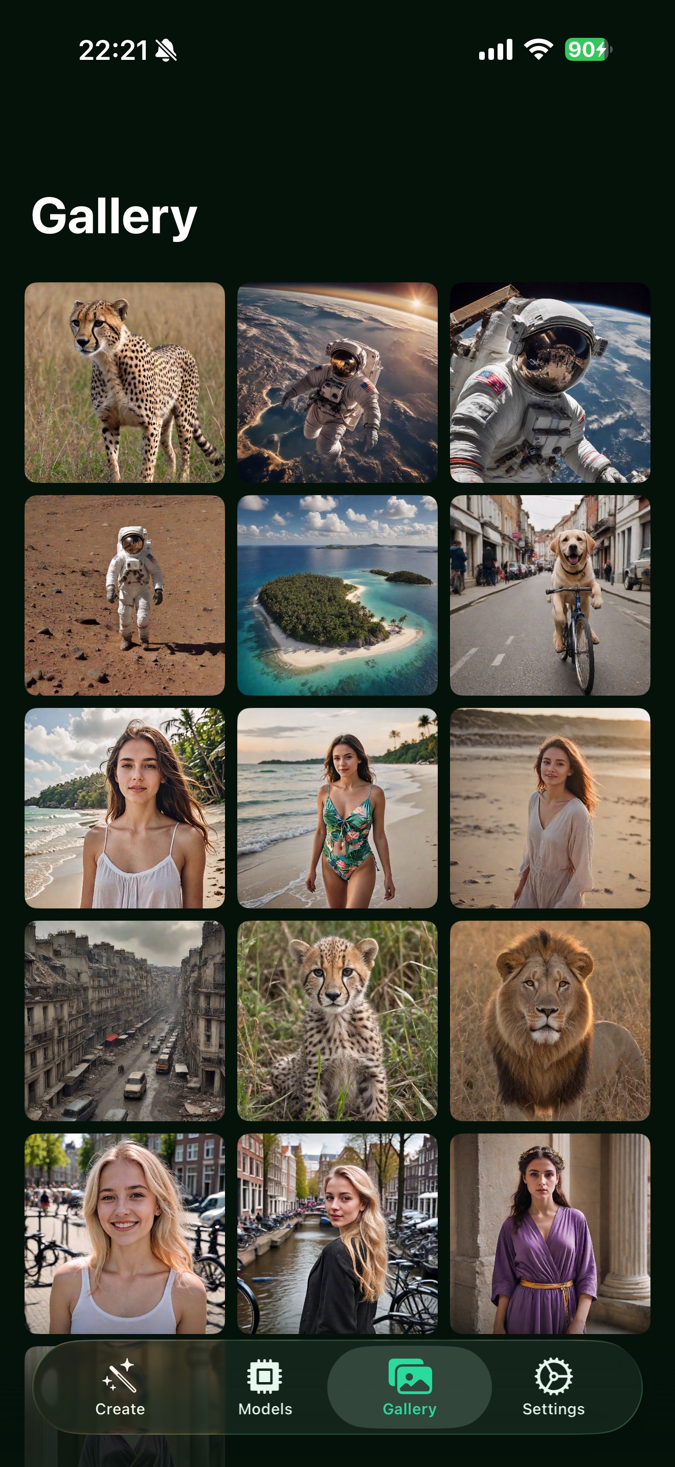 Gallery of AI-generated images on iPhone